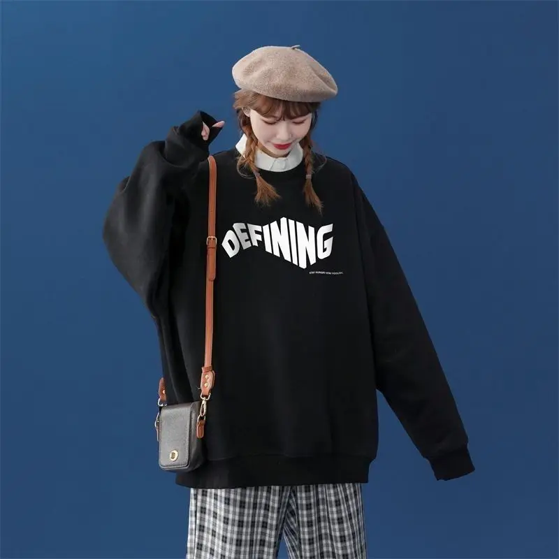 Fashion Printed Letter Loose Casual Sweatshirts Female Clothing 2023 Autumn Winter Oversized All-match Tops Korean Sweatshirts