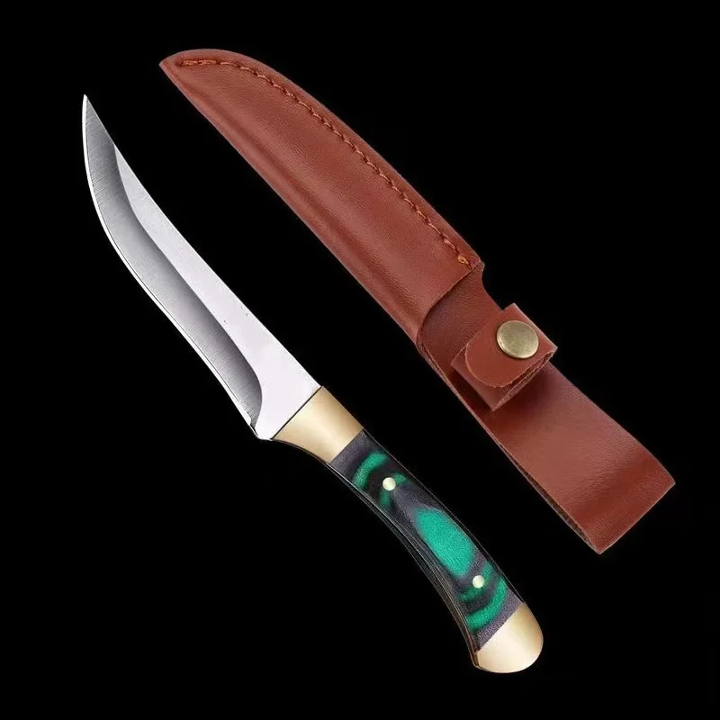 7.6-inch pocket knife with stainless steel blade and colorful wood handle with sheath, perfect for family camping barbecue