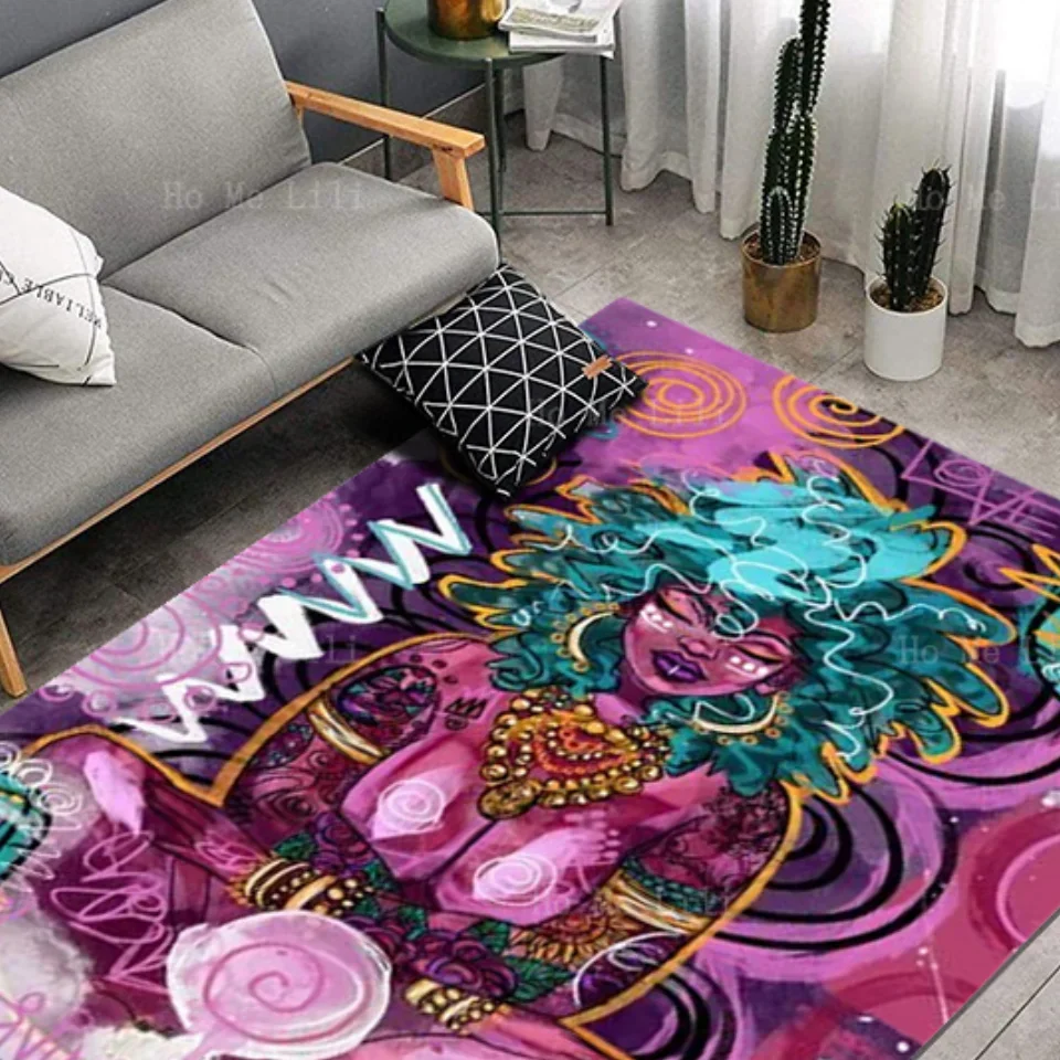 The Goddess Of Love Is Divine Feminine In Her Pink Frequency Non Slip Flannel Floor Rugs By Ho Me Lili