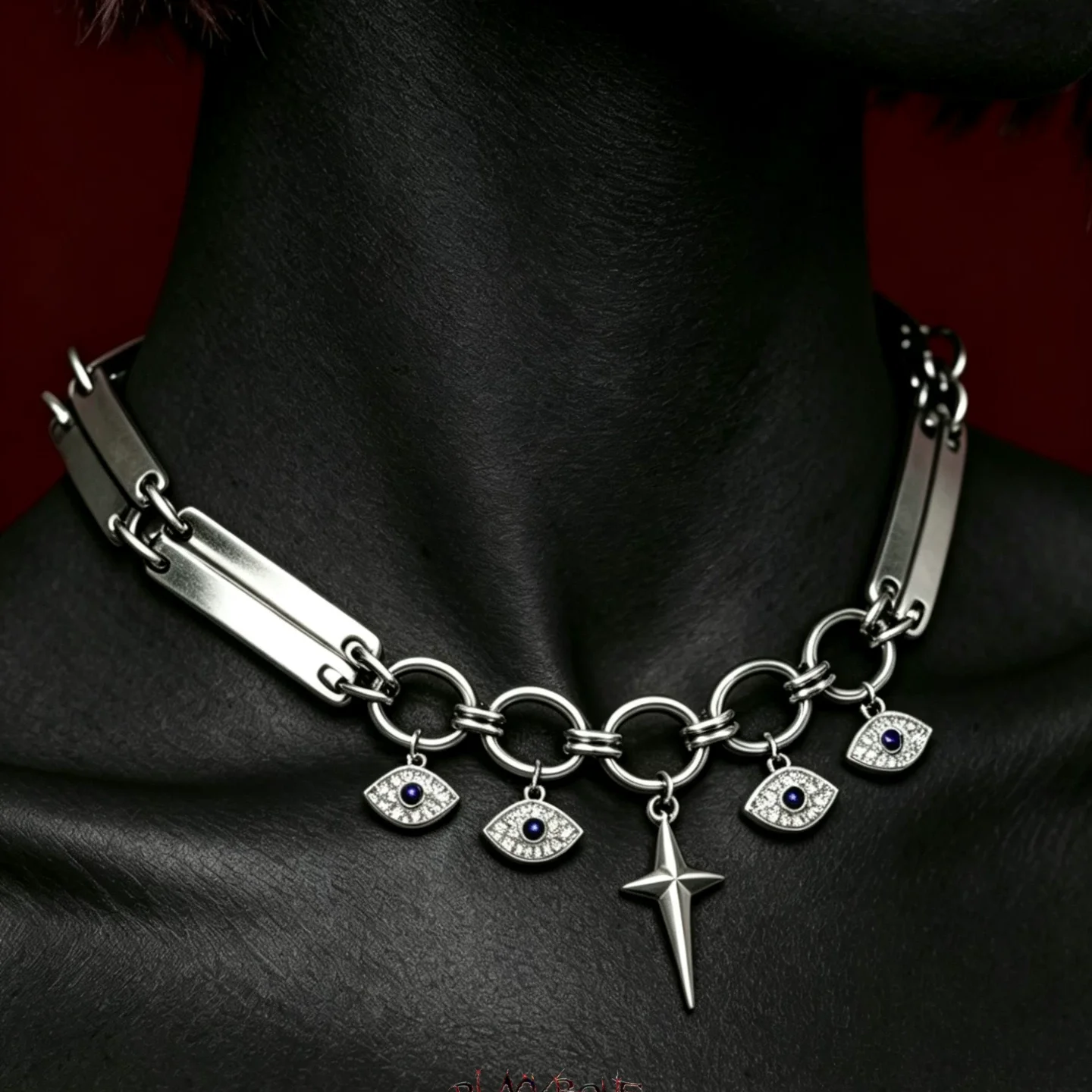 Goth Grunge Pentagram zircon eye pendant Choker Necklace Y2K Harajuku Punk Rivet Link Chain Aesthetic Titanium Steel Jewel