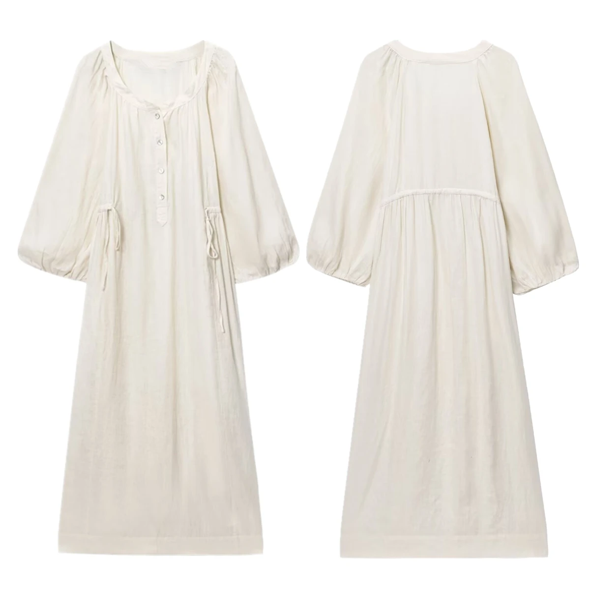 

Maxdutti French Country Lazy Cotton and Linen Dress Moroccan Minimalist Beige Tassel Linen Loose Midi Dress Women