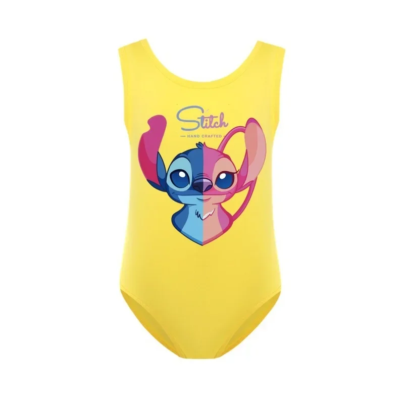 Conjunto de maiô feminino de duas peças Disney, Lilo e Stitch, desenho animado kawaii, impressão de anjos, roupa de bebê, presente infantil, verão, novo, 2022