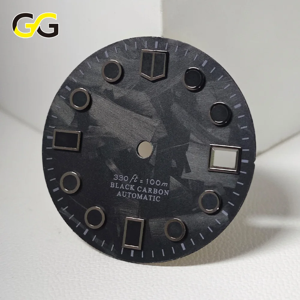28.5mm Luminous Carbon Fiber Dial Single Calendar C3 Watch Part Accessory for NH35 M8215 E2824 Movement Modified