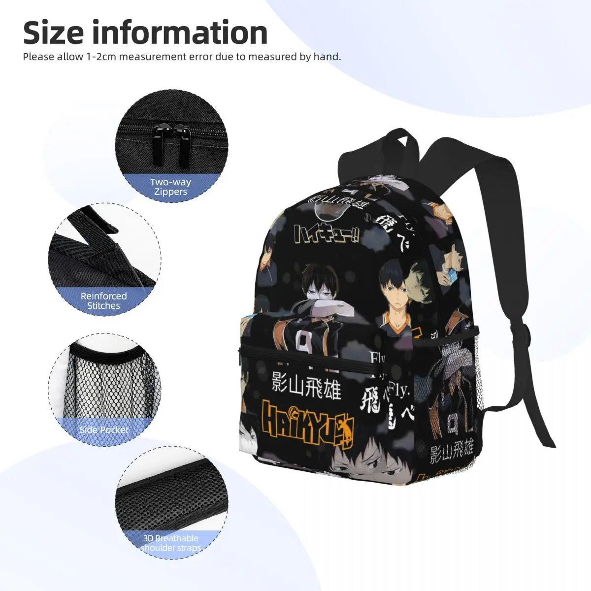Haikyuu Manga Tobio Kageyama Zaino per studenti Borsa da scuola Zaino da viaggio per escursionismo per uomo Donna Borse a tracolla per libri alla moda
