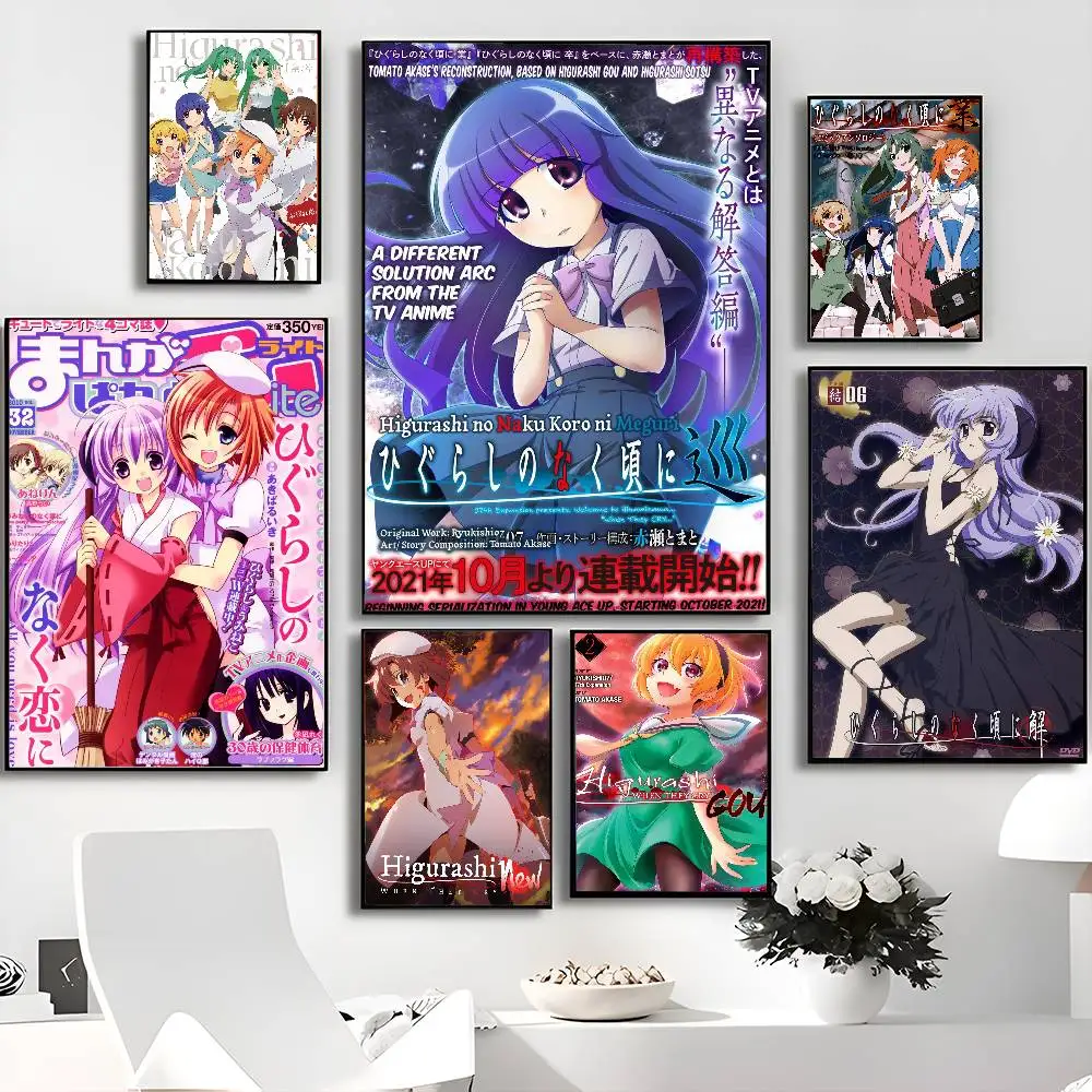 Higurashi عندما يبكون الملصقات الكلاسيكية خمر HD جودة جدار الفن الرجعية الملصقات لديكور جدار غرفة المنزل