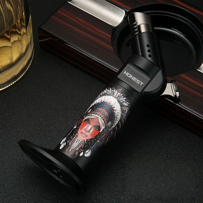 

HONEST Cigar Multi functional Gas Lighter 360 ° Rotating Windproof Moxibustion Barbecue Direct Fire Gun Metal Outdoor Tool
