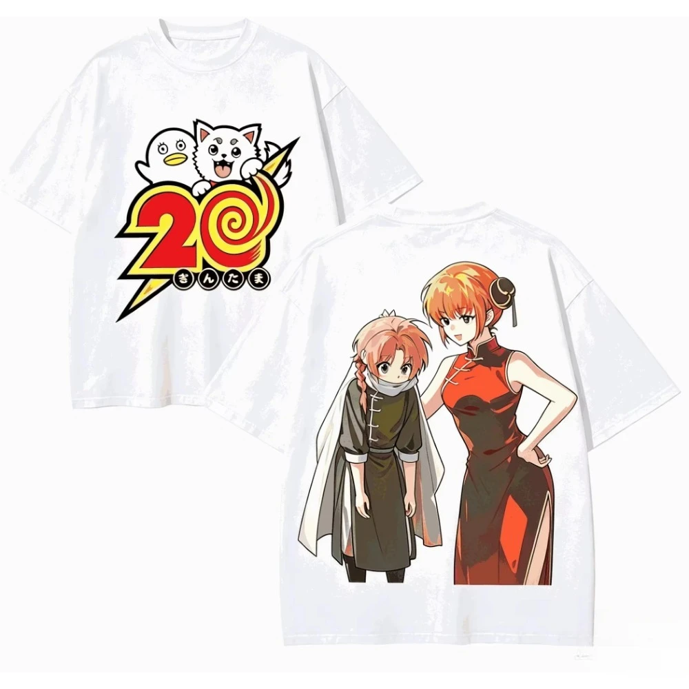 Gintama Graphic Washed Cotton T‑shirt Unisex Retro Fashion Loose Oversized Short Sleeve Trendy Streetwear Casual Tops