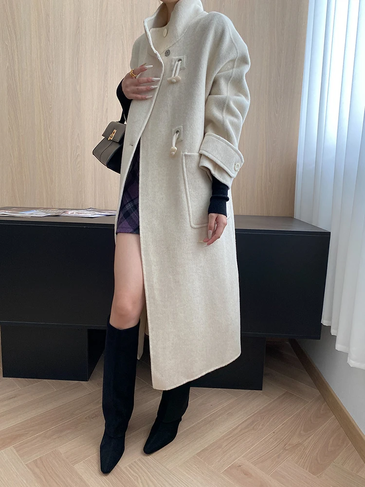 YERMORA Inverno Nuovo Bottone Nero Cappotto di Lana Dell'annata Per Le Donne Del Collare Del Basamento Manica Lunga Allentato Nuovo Cappotto di Moda Marea 2025