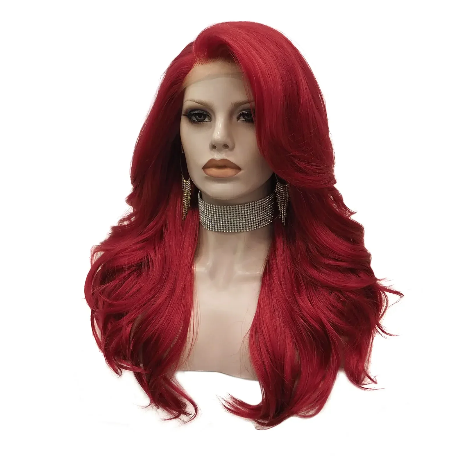 Celebrity 22inch 150% Density red 3100 Natural Color Wave  pre plucked hairline synthetic lace wigs heat resistant