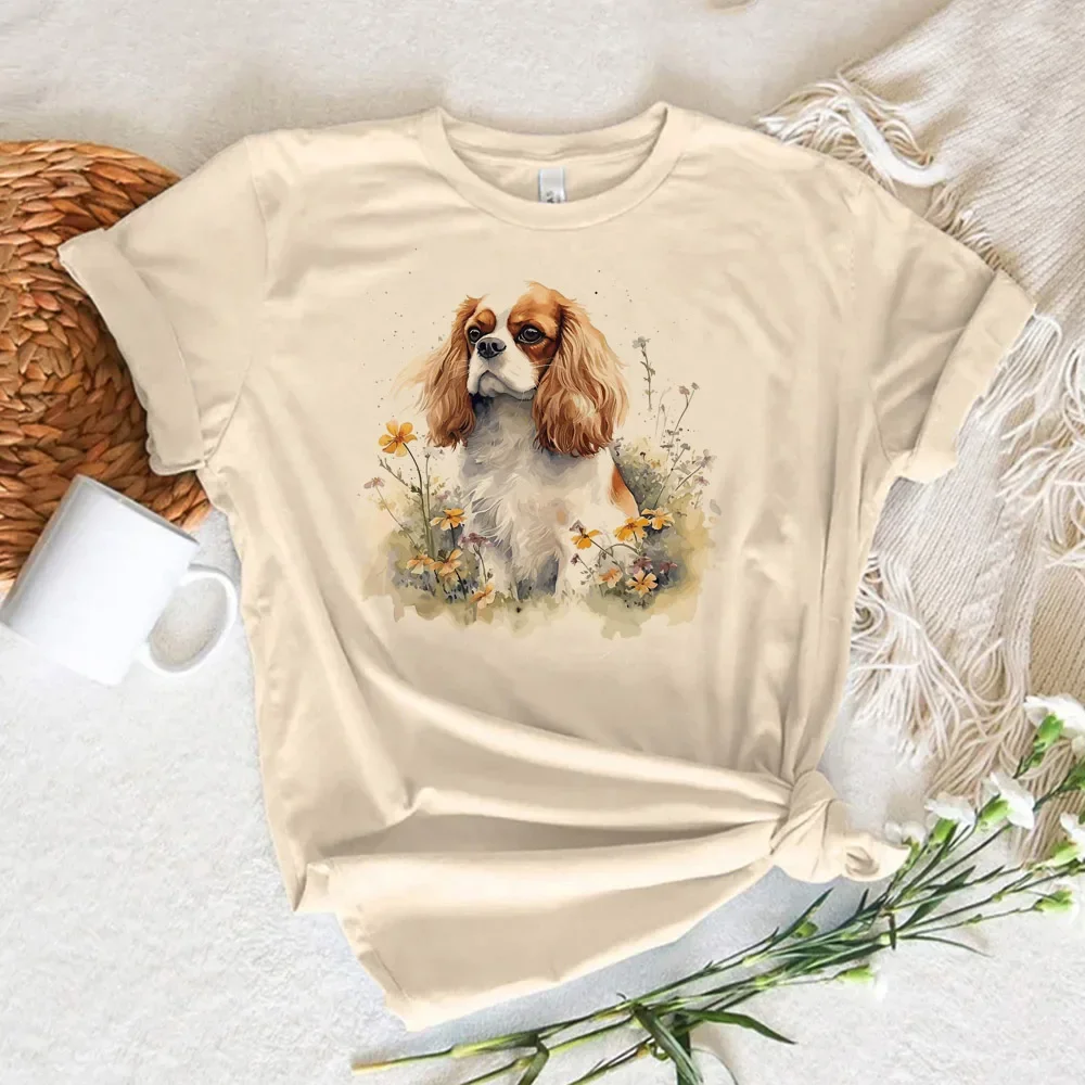 Cavalier King Charles Spaniel Dog Tee Women's T-shirt Y2K Designer Harajuku Top Tee Streetwear Creative Fashion Women's Clothing