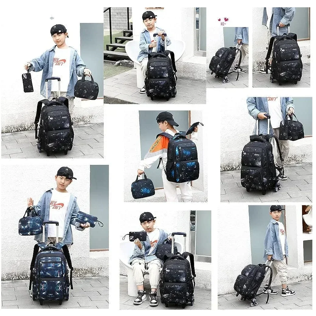 Bags School Kids with Wheels Rolling Backpack for Boy Wheeled School Bag Wheels Trolley Bookbag Carry on Luggage with Lunch