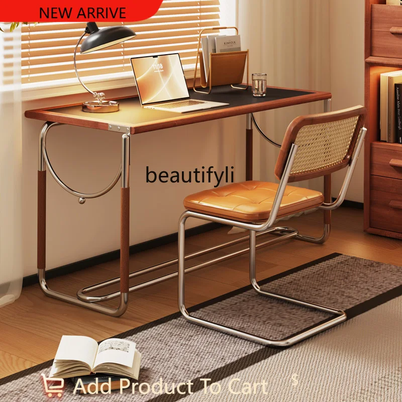 

Medieval liftable rock slab coffee table living room solid wood stainless steel multi-functional small tea table G1218