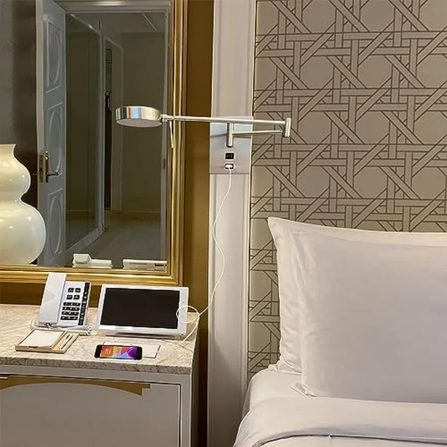 LED Swing Wall Lamp with USB Charging Port, Eye-Caring Bedside Reading Wall Light, Wall Light, Wall Sconces, Wall Lamp for Bedr