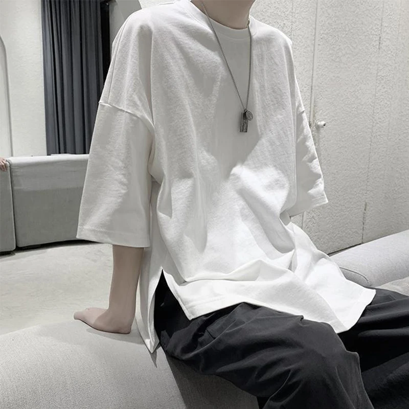 Side Slit Irregular Oversize 2xl Streetwear Korean Fashion Casual Short Sleeve T Shirt Men 2022 New Arrival Summer Harajuku Top