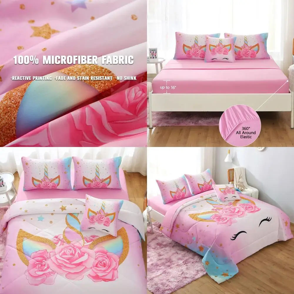 

Комплект одеял с цветочным узором «queenicorn» из 6 предметов с простынями, постельное белье Pink Rainbow для девочек — «Смайлик Единорог»