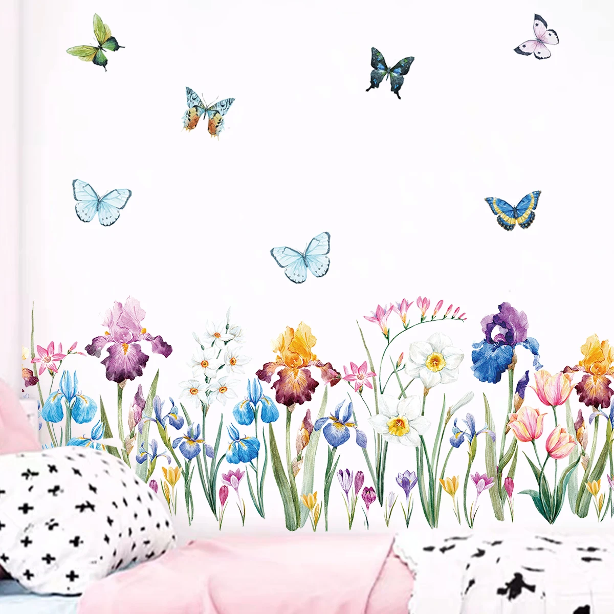 1Pc Aquarell Blume Schmetterlinge Wand Aufkleber Kinderzimmer Dekor Home Essentials Schlafzimmer Dekoration Wohnzimmer Wand Aufkleber