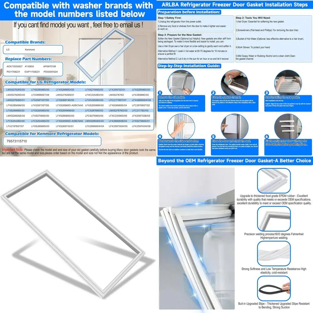 حشية باب الثلاجة الفرنسية المطورة 39.57 بوصة × 17.13 بوصة ADX73550627 متوافقة مع استبدال حشية سدادة باب الثلاجة LG #1