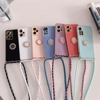 Plating Ring Holder Cord Strap Crossbody Lanyard Case For Xiaomi Redmi Note 12 11 Pro Plus 4G 5G Cover On Note10 12s 11s