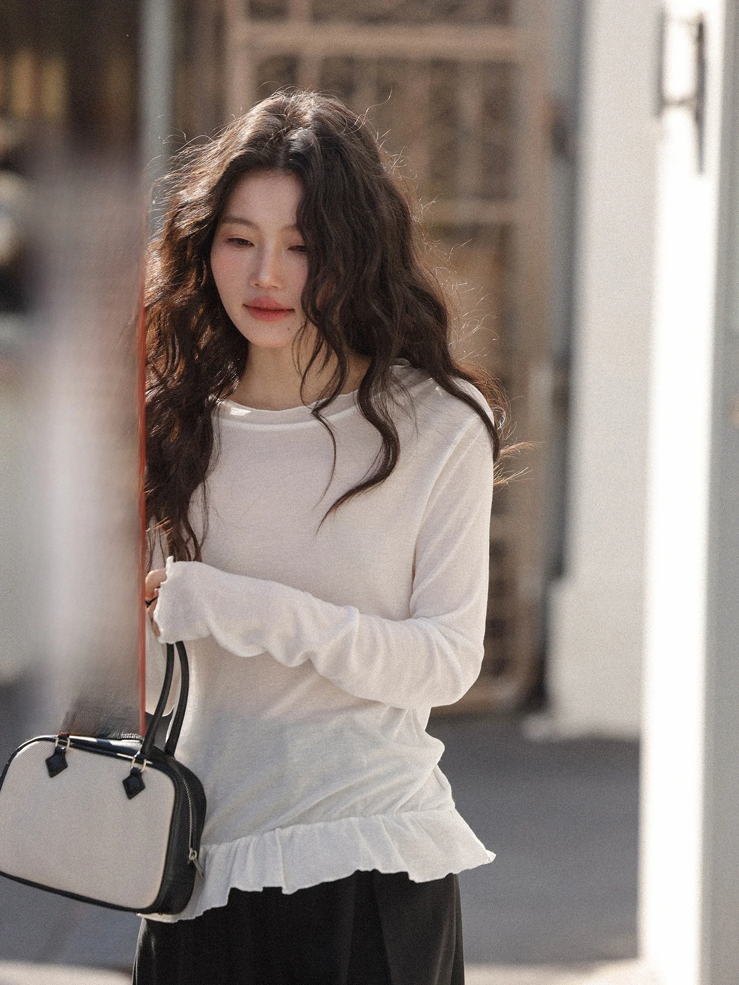 

Simple round Ne Splice Base irt Breathable Long Sve Women's T-irt Floral Design Spring Season Faion Sle