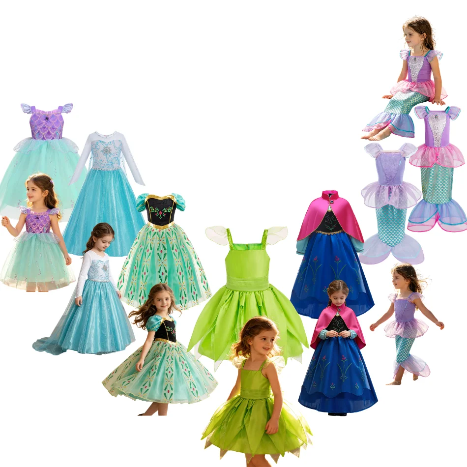 Cute Baby Clothes New Kids Birthday Party Anna Elsa Dress Up Girl Mermaid Princess Dresses Halloween Child Elf Cosplay Costumes