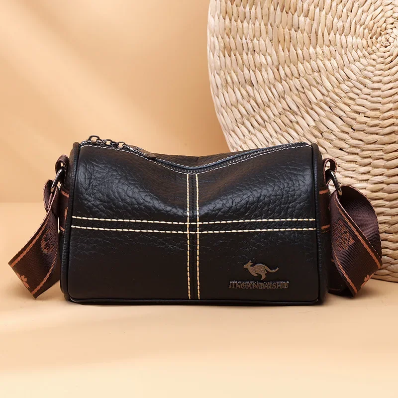 2025 New Genuine Leather Fashion Cylinder Locomotive Heading Layer Cowhide Fashion INS Single Shoulder Diagonal Straddle Bag