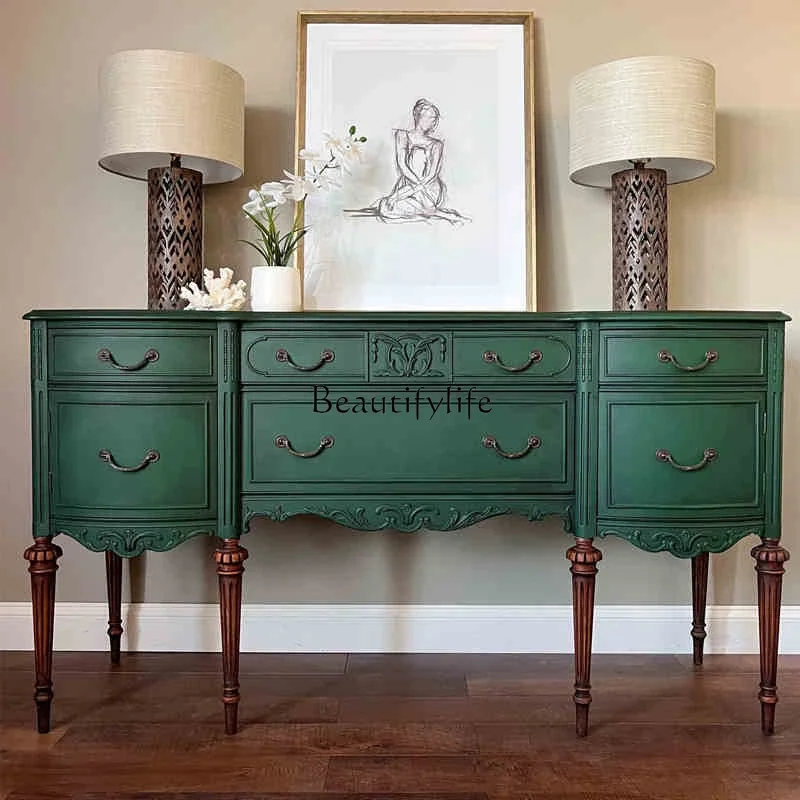 

1LAmerican solid wood retro chest cabinet French medieval light luxury multi-drawer porch cabinet