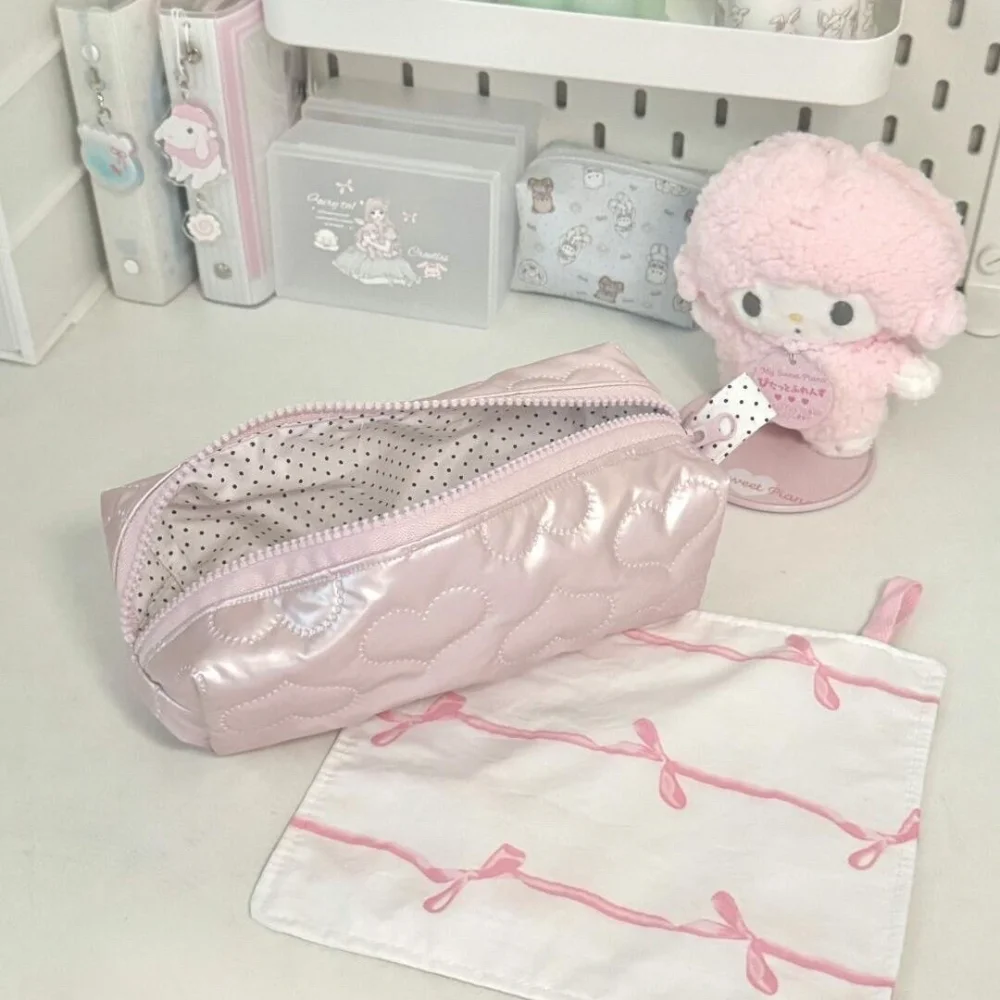 

INS Heart Bowknot Pen Bag Makeup Bag Girl Storage Bag Large Capacity Pencil Pouch Student Supplies Cute Stationery Gifts
