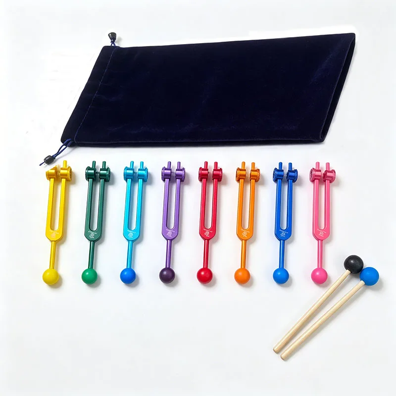8pcs Aluminum Alloy Tuning Fork Kit Chakra Alignment Tuning Forks Long Resonance Sound Therapy Percussion Tool for Meditation