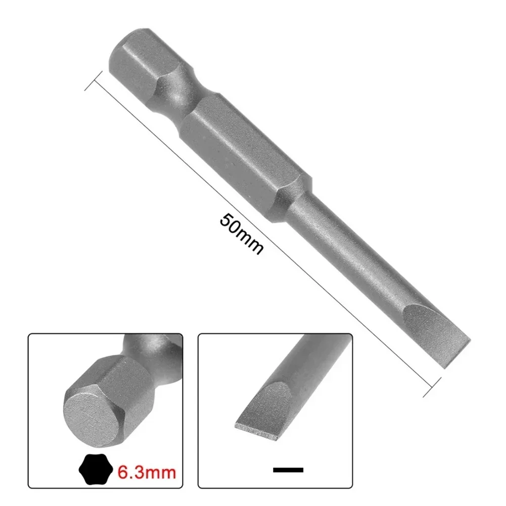 7 Uds. Punta de destornillador de punta ranurada de cabeza plana de 50mm puntas de destornilladores magnéticos hexagonales de 1/4 pulgadas