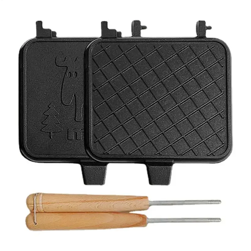 

Portable Detachable Sandwich Maker Double Sided Camping Sandwich Maker With Wooden Handle Camping Sandwich Maker