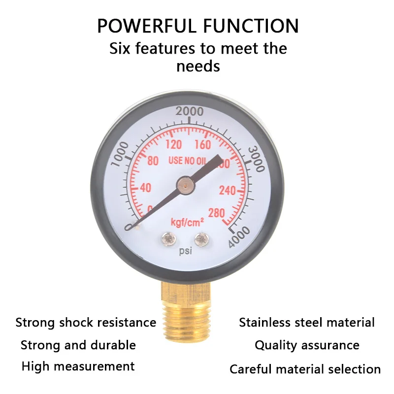 HPA M10*1 4000psi Manometro Pressure Gauge Pneumatic Fitting For Soda Water Compressed Gas Cylinder Refil Accessories