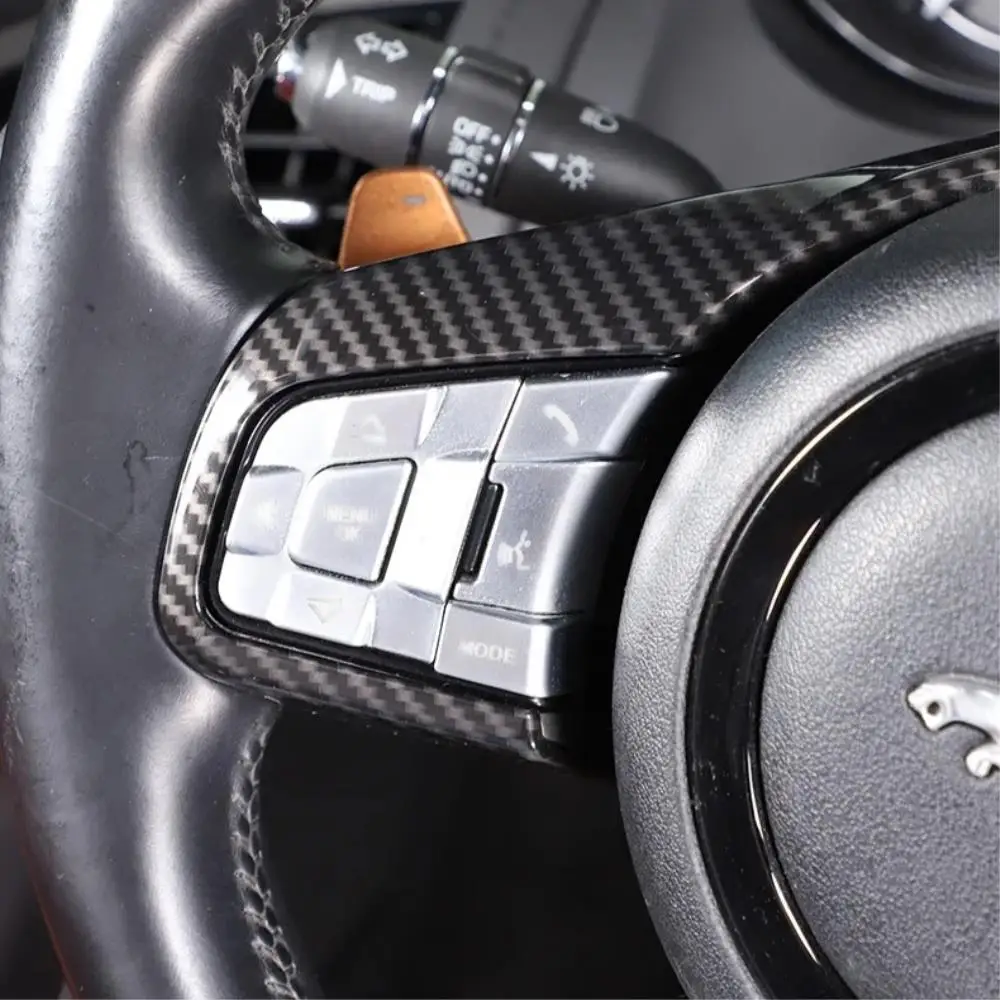 Car Upgrade For Jaguar F-TYPE 2013-2023 Carbon Fiber Look Steering Wheel Trim Frame Cover Interior Sticker Accessories 1PC