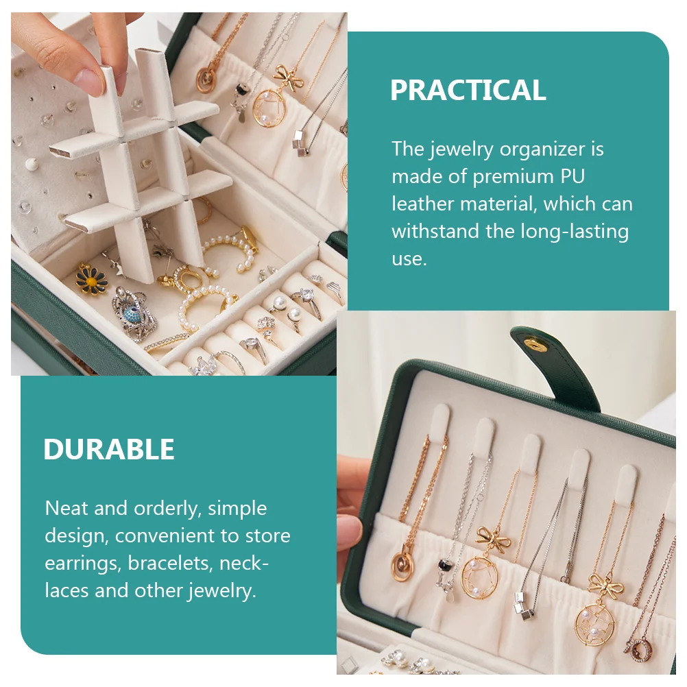 

Многослойный органайзер для ювелирных изделий из искусственной кожи, компактный портативный ящик для хранения колец, ожерелий, сережек, небольшой держатель для ювелирных изделий, рабочий стол