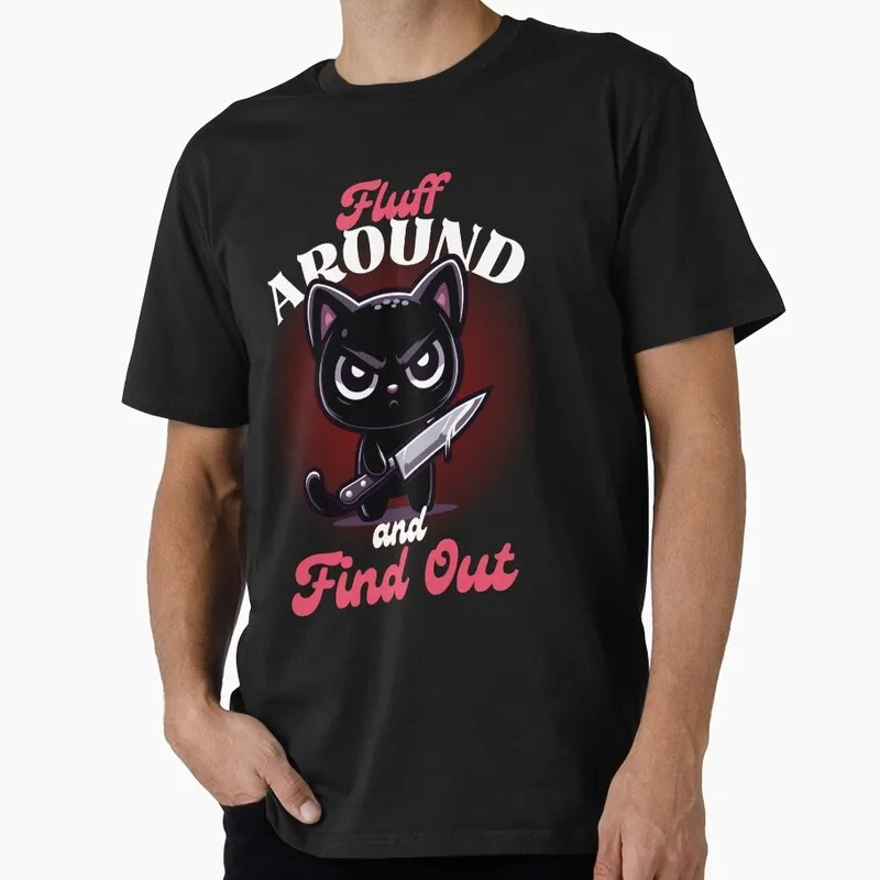Full Around and Find Out Funny Murderous Cat What Black cat with knife Scary Halloween Gift t shirt Evil Cat Graphic Clothes