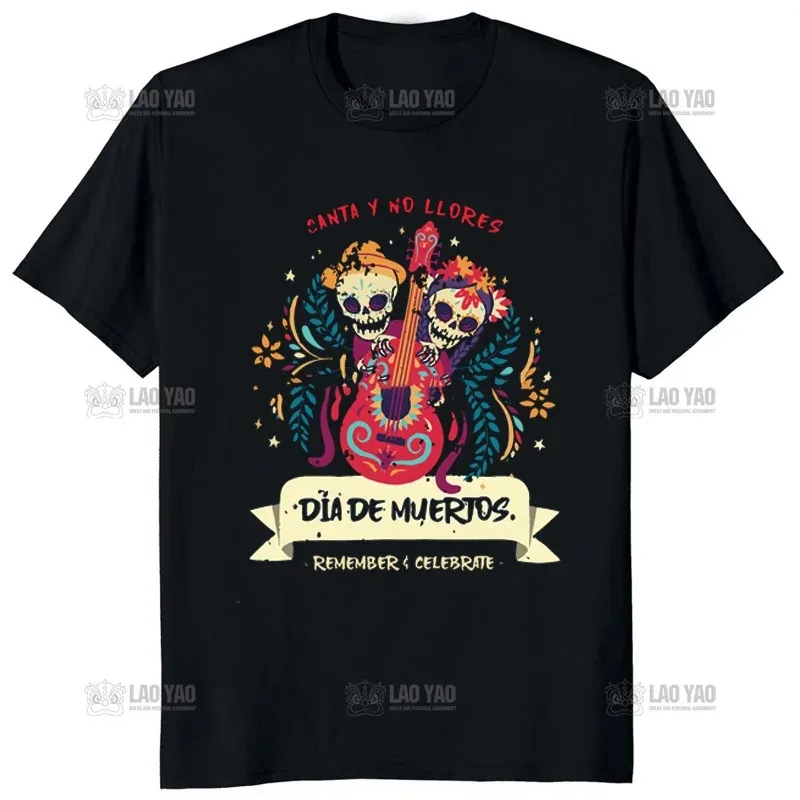 Odzież męska Dia De Los Muertos Day of The Dead Mexican Skeleton Dancing T Shirt Women Hombre Estetyczny nadruk T-shirt Camisetas