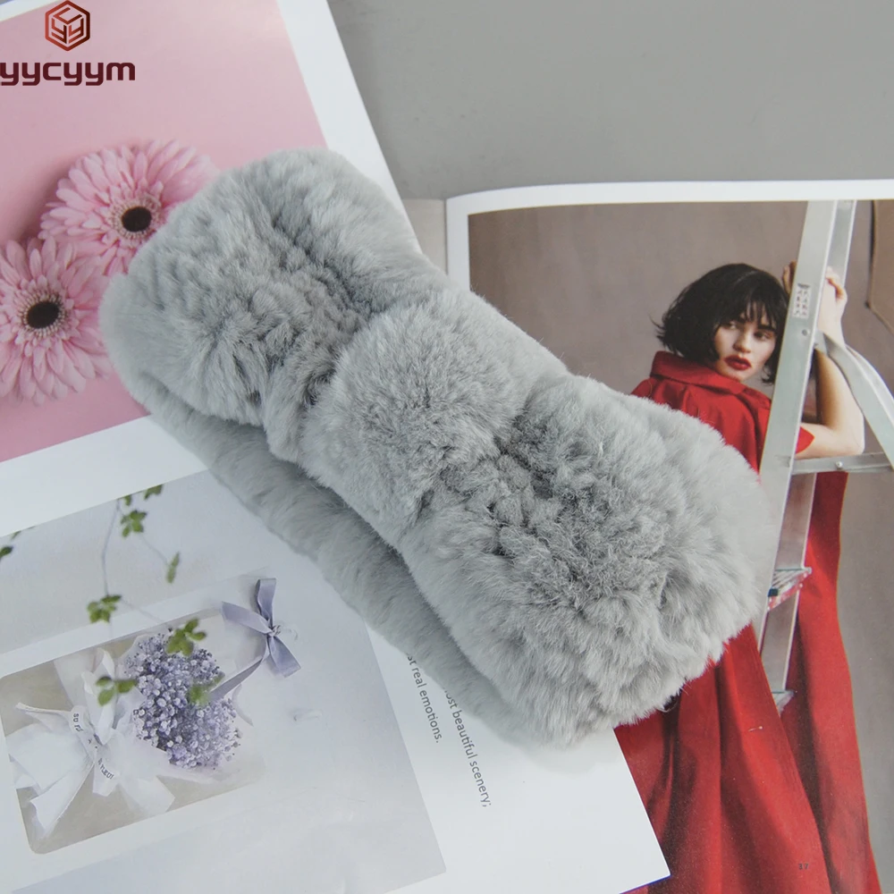 

Hot Sell Lady Hairband Headband Knit Scarves Real Rex Rabbit Fur Headband for Women Winter Gaiter Tube Elastic Ski Ear Warmer