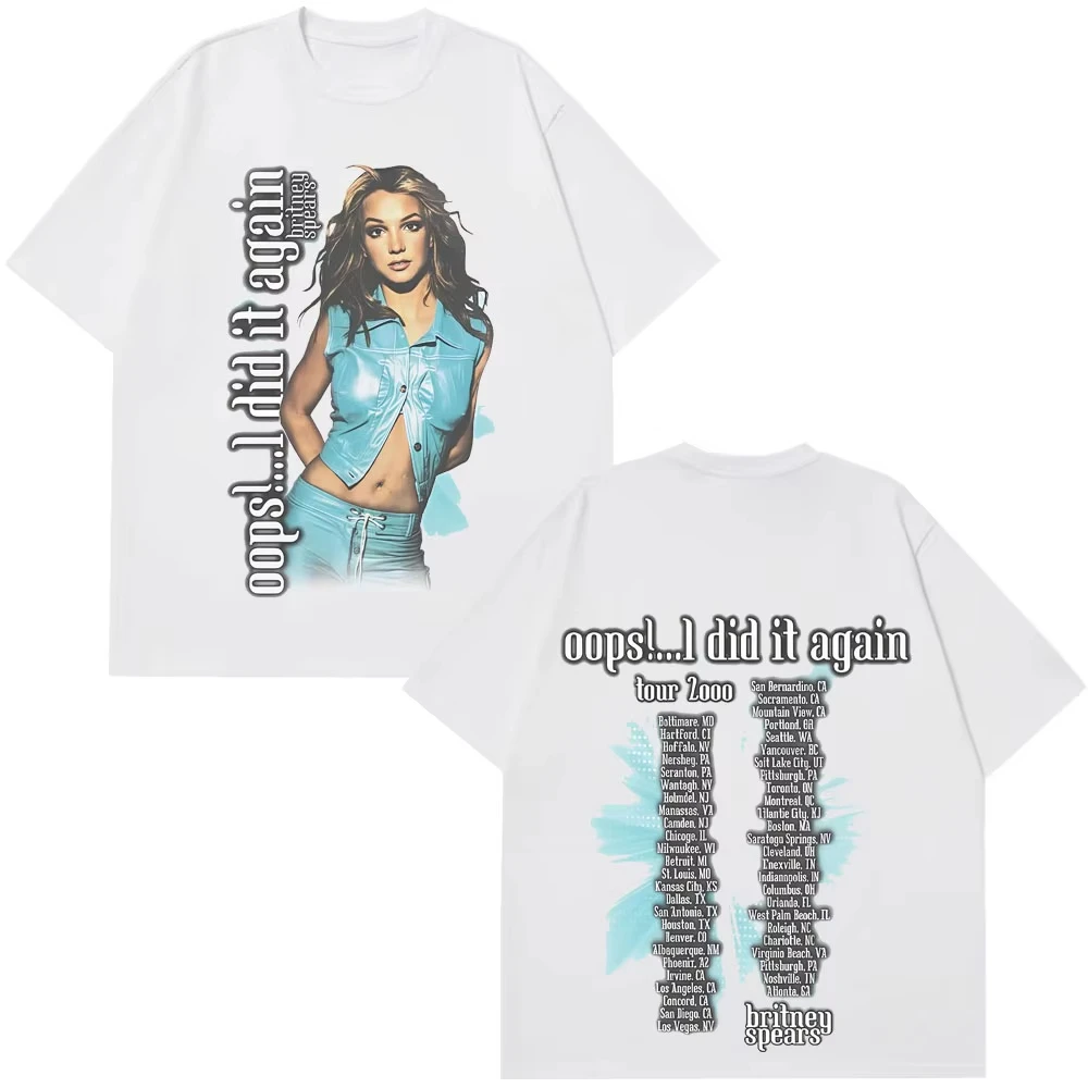 2026 New Streetwears Summer Tops Britney Spears Oops! I Did It Again Tour 2000 Graphic Man Hip-hop Couples Short Sleeve T-shirts