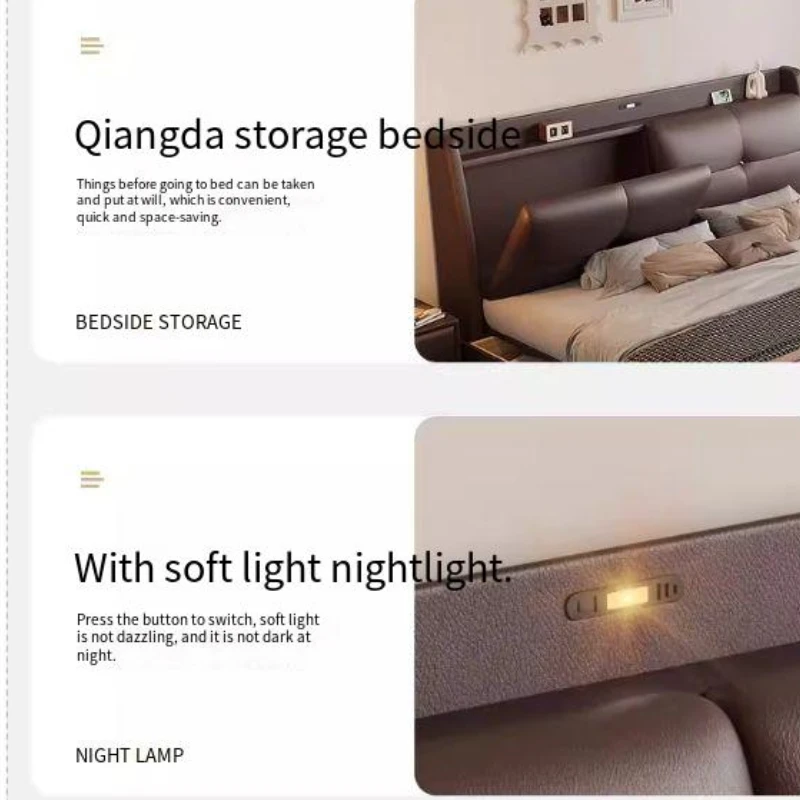 200x220 سنتيمتر الجلود سرير مزدوج الملك الحجم الإطار الملكة سرير مزدوج فاخر متعدد الوظائف سرير الزفاف درج خشبي أثاث غرفة نوم #4