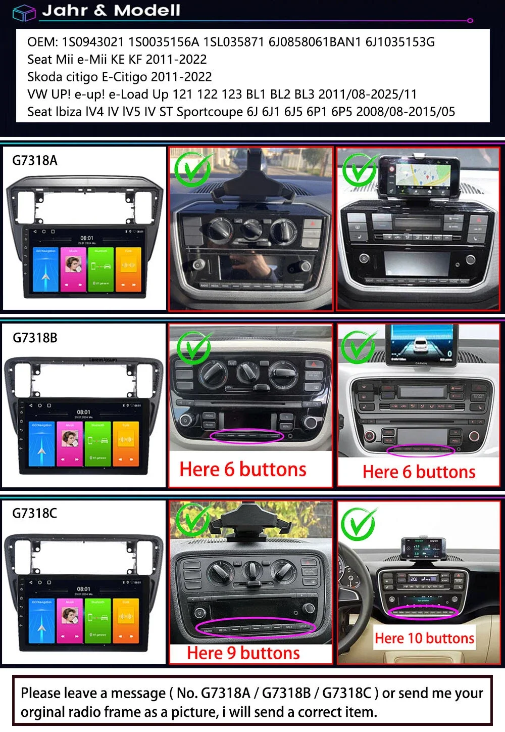 Android car radio Bluetooth Carpaly GPS Navigation+HD reverse camera for Skoda Citigo E-Citigo VW UP e-Load Seat Mii Ibiza