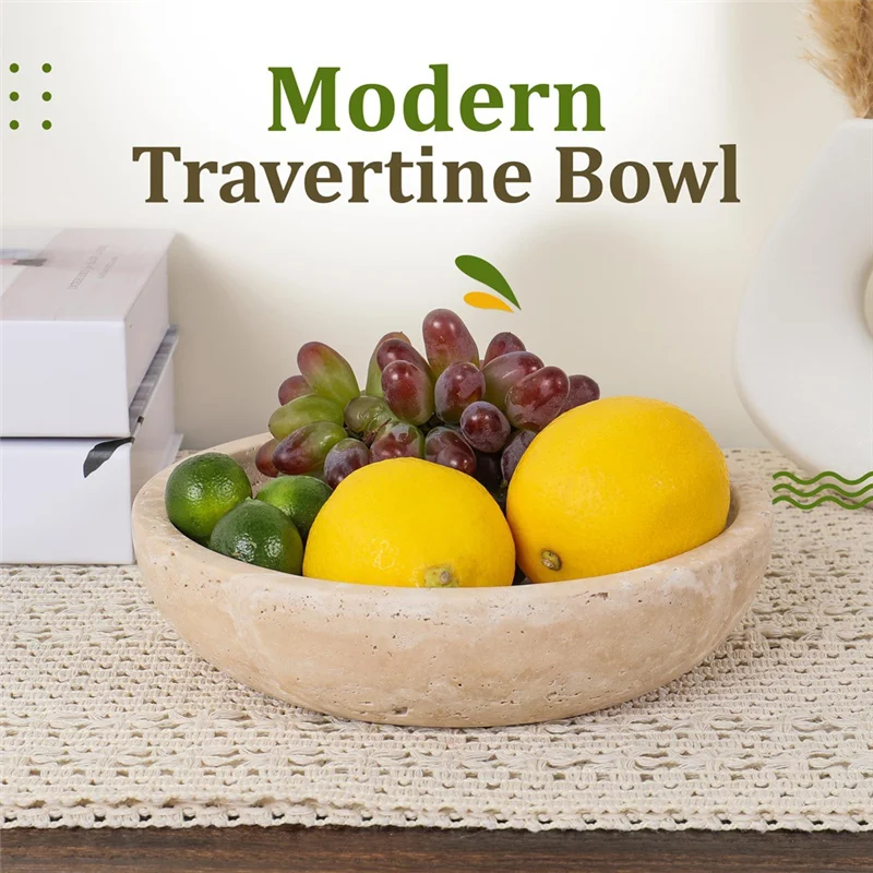 

Travertine Decorative Bowl For Home Decor - Modern Centerpiece For Entryway Or Kitchen-A74P