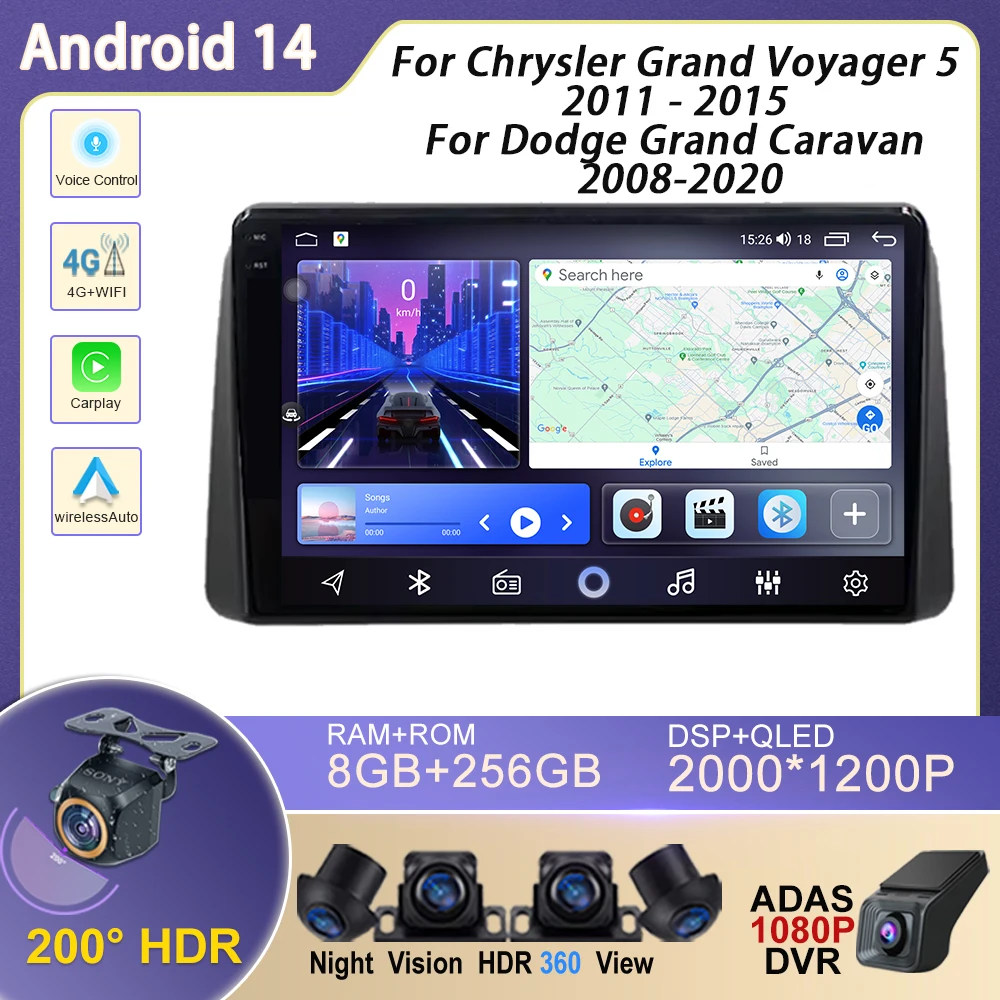 

Android 14 Car Navigation Multimedia Player 4G For Chrysler Grand Voyager 5 2011 - 2015 For Dodge Grand Caravan 2008-2020 DVD