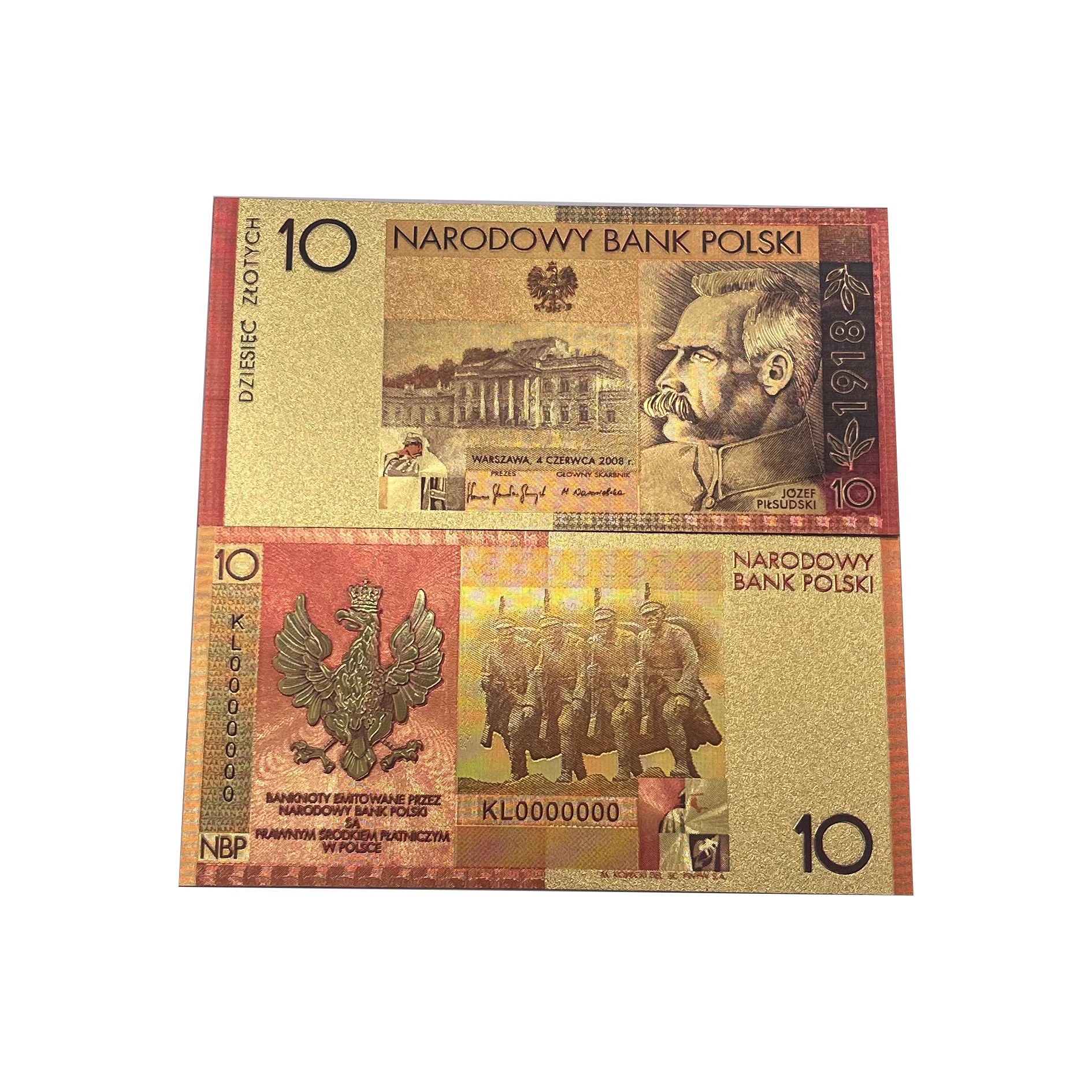 

Polish Gold Foil Banknote Set 10 PLN 1918 for Partriotism Poland Crafts Collection