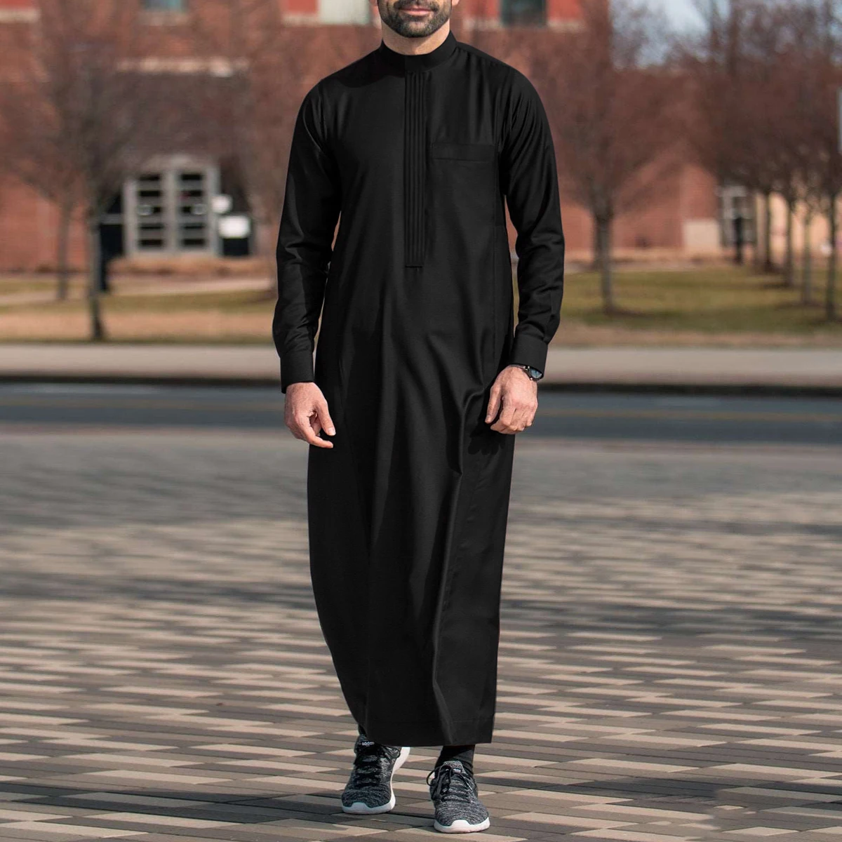 Arabic Robe Muslim Men's Thobe Prayer Dress Festive Clothes Stand Collar Long Sleeve Embroidered Ethnic Style Islamic Clothing