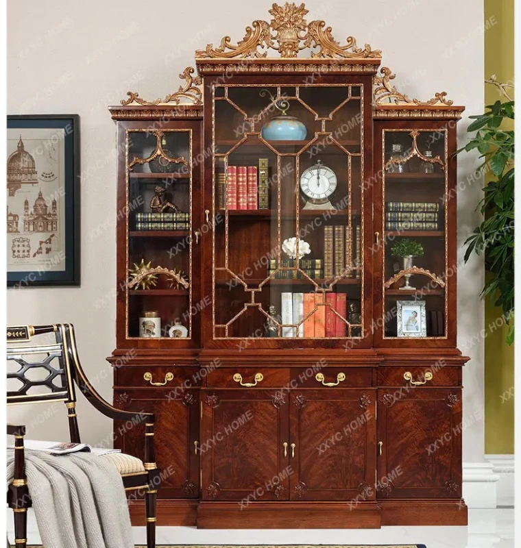 X-S Discount English luxury solid wood desk neoclassical high-end villa pure copper desk book chair combination furniture HG