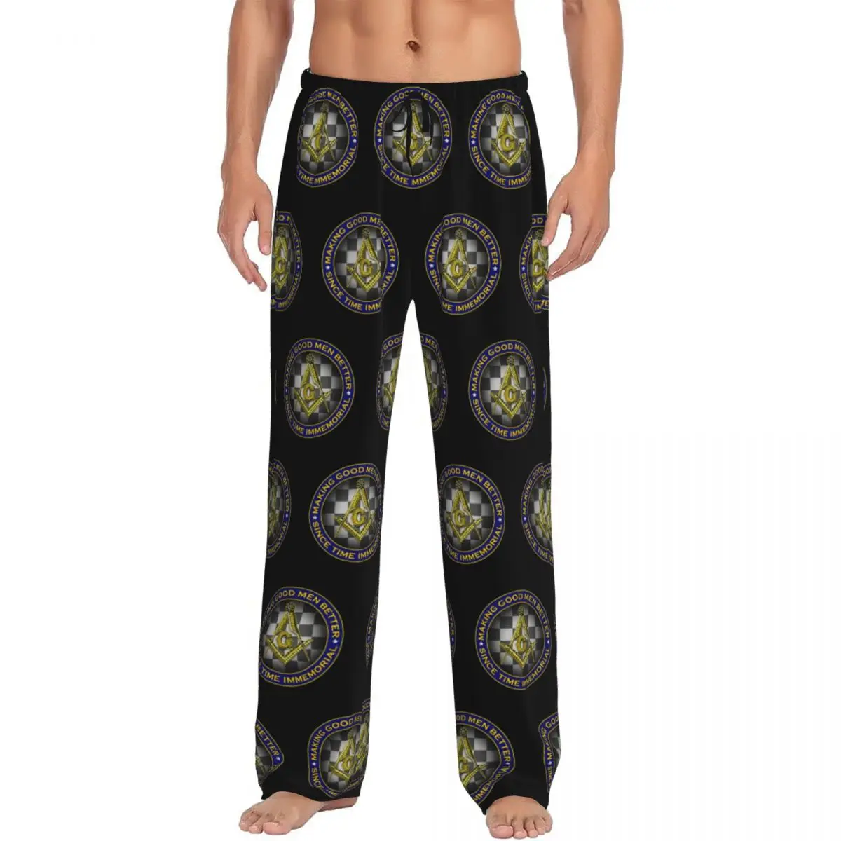 Custom Printed Freemasonry Pajama Pants for Men Masonic Mason Sleep Sleepwear Bottoms with Pockets