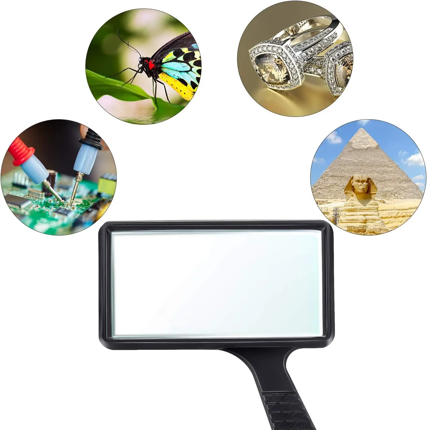 Ultra Large Rectangular Hand-held Magnifier 3X Magnification Scratch-Resistant Glass Lens  Large Horizontal Viewing Angle