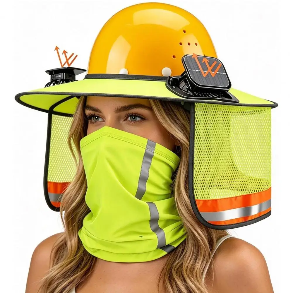 All-weather Helmet Visor Hat Neck Shield with Solar Fan Full Brim Sun Protection Visor Ventilated Hard Hat Neck for Construction