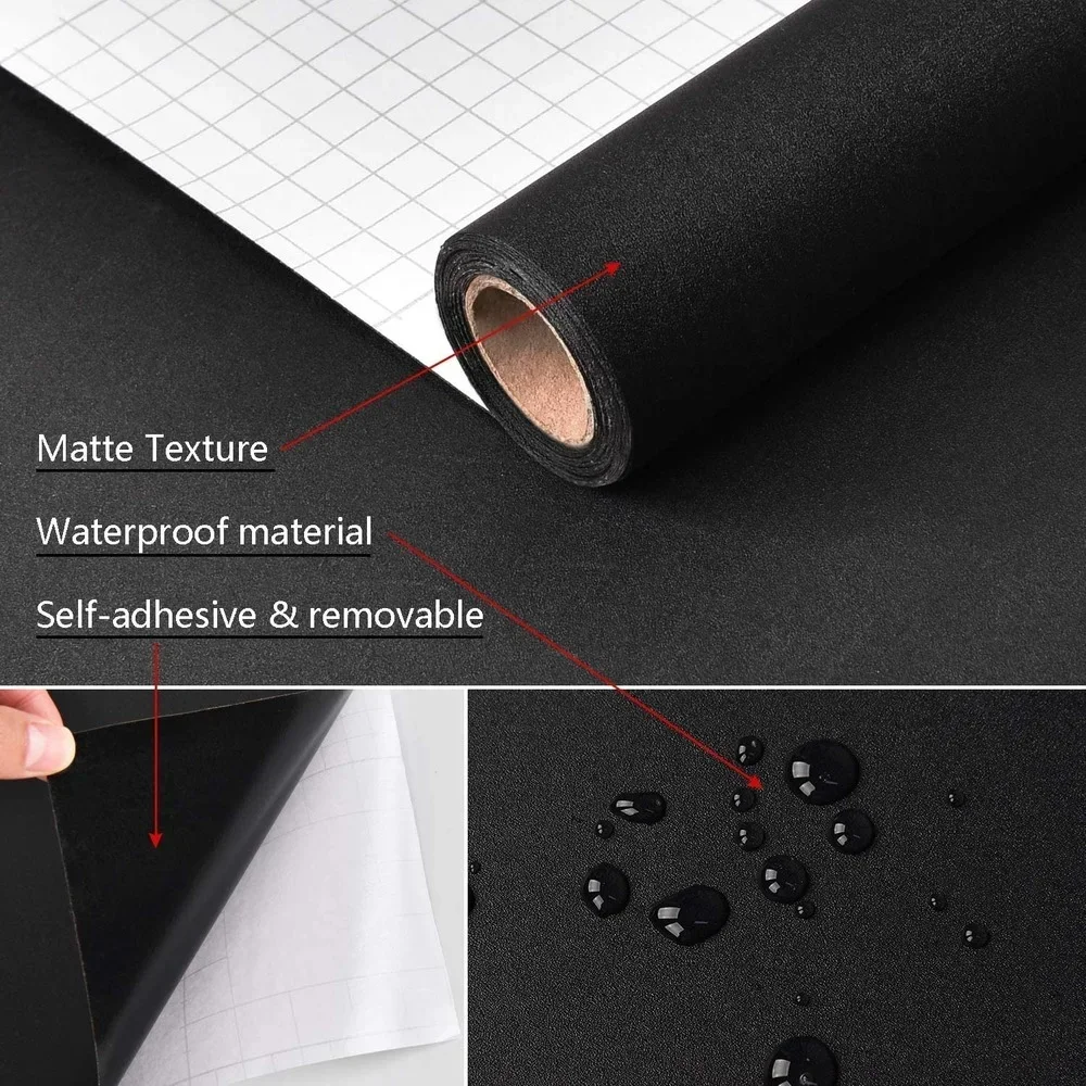 Self-adhesive Film Black Thickened Kitchen Cabinet Sticker Matt Furniture Wallpaper For Furniture Cupboards Tables  Wall Film