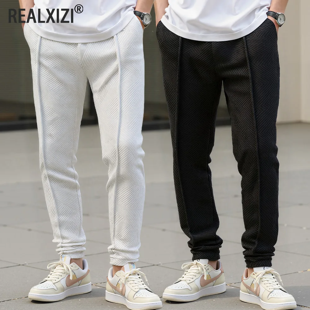

Мужские спортивные повседневные брюки: модные жаккардовые джоггеры с эластичным поясом, однотонные, удобные, дышащие, свободные, длинные