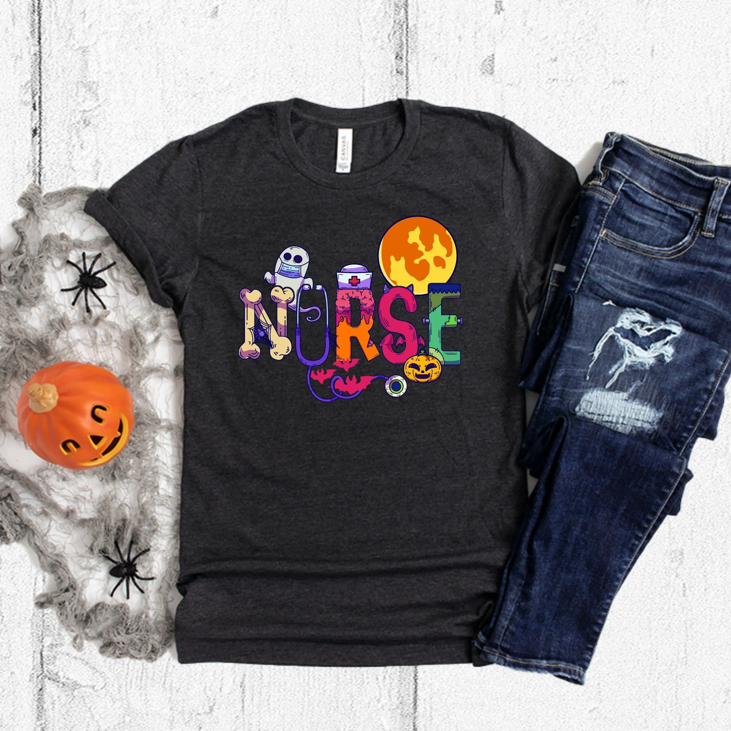 Nurse Life Support Horror Nursing Stethoscope Scary Pumpkin Skull Ghosts Witch Spooky Halloween T Shirt Sweater